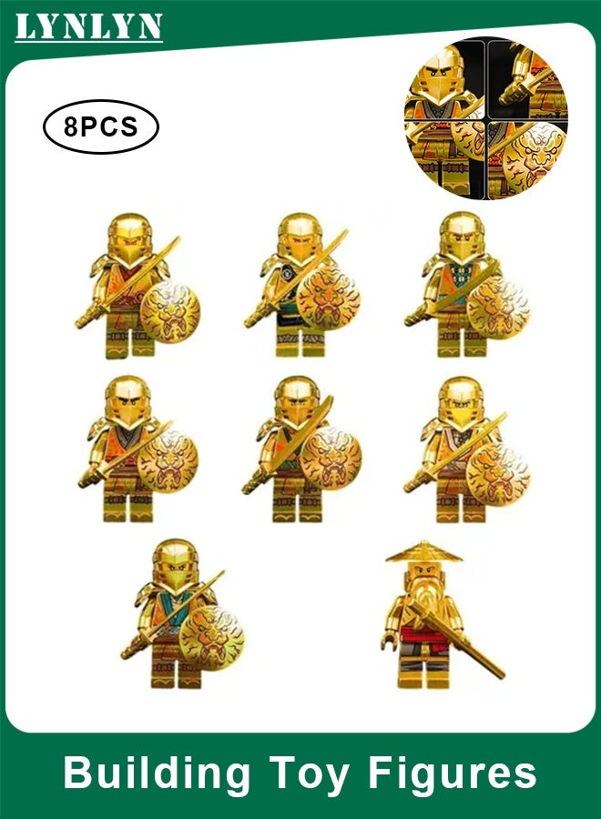 LYNLYN 8-Piece Golden Ninja Minifigure Set, Ninja-Themed Collectible Building Toy Figures with Weapons and Accessories - Image 1